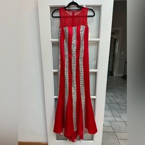 Vintage Scala Ashley Lauren Silk Couture Red Sequin Floor Evening Gown Size 0